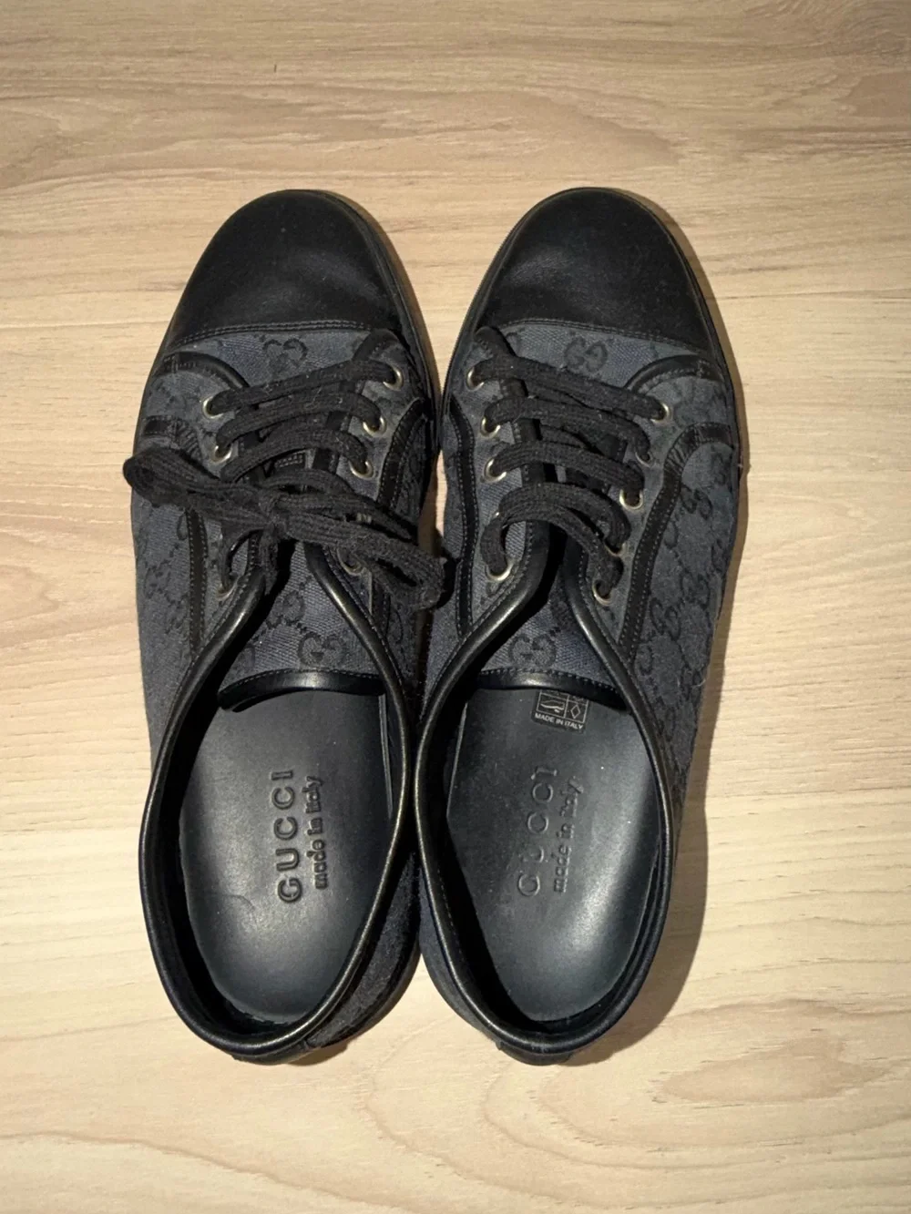 Gucci Black GG Canvas & Leather Low-Top Sneakers